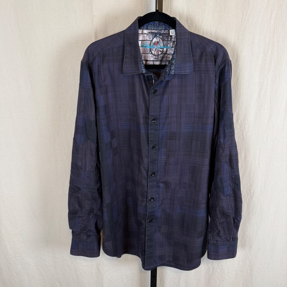 Robert Graham Mens XLT Purple Geometric Plaid Button Down Shirt Tall